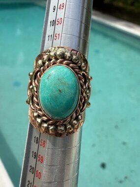 NWOT Artisan Chunky Copper Turquoise Statement Ring Southwest Sz 7 Solid back